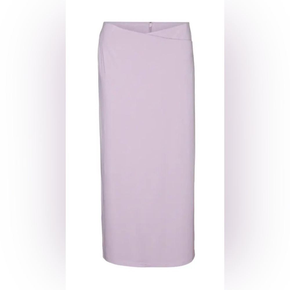 Vero Moda Crossover wrap waist soft stretch calf length slit skirt lavender XL